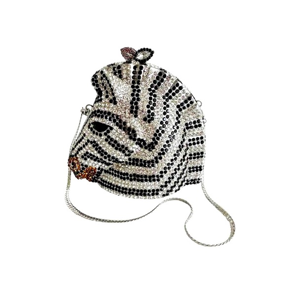 Stunning Small Black and White Zebra head Crystal Clutch Handbag - Picture 2 of 6